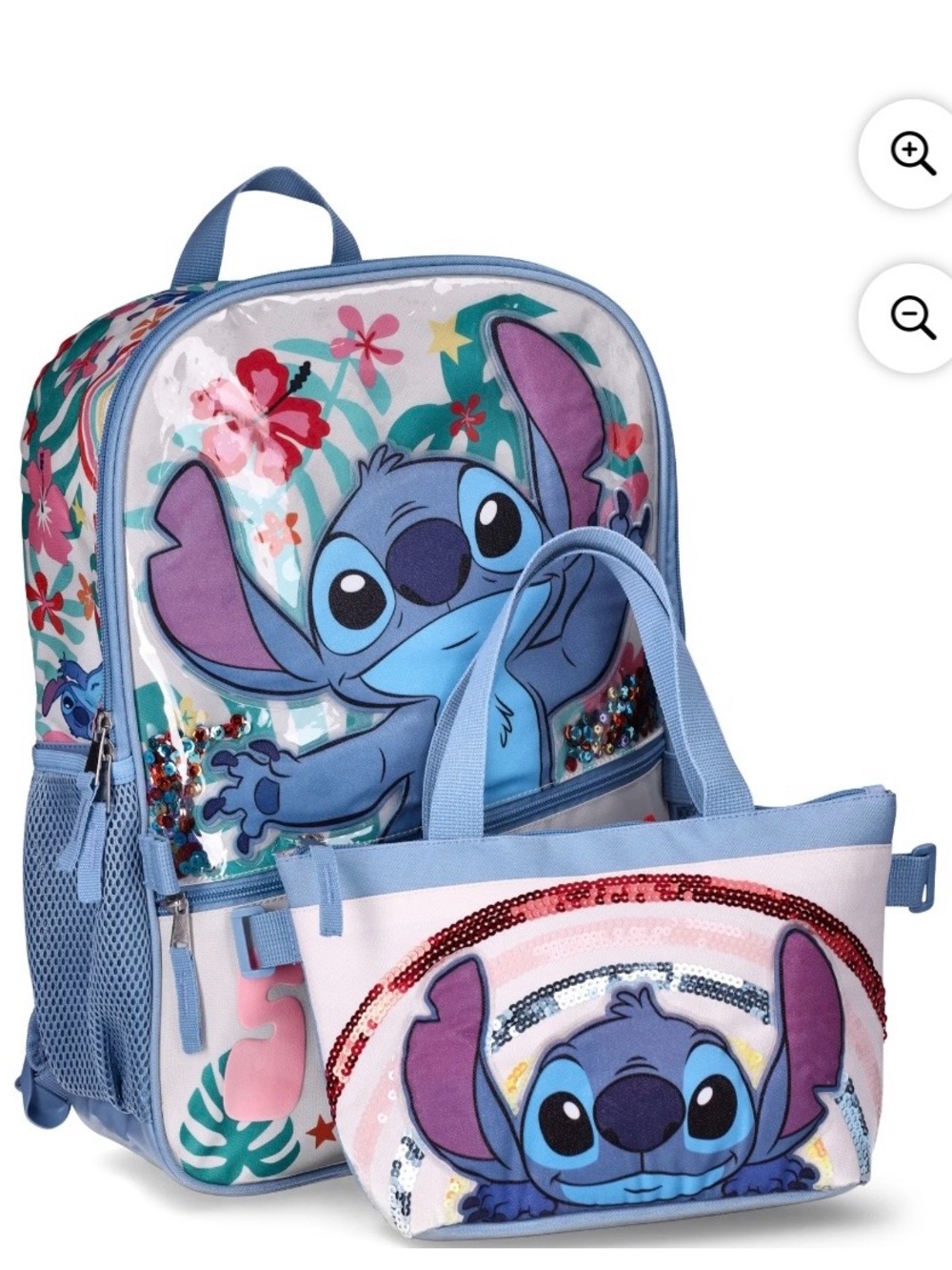 Disney Lilo & Stitch Light Blue Backpack with Matching Sequin Lunch Tote